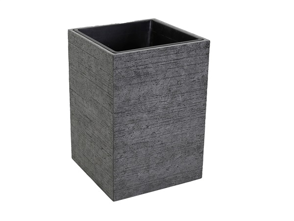 Etched Square Ficonstone Pot With Liner Dark Grey